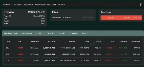 ورود نهنگ با ۱۳ میلیون دلار USDC برای شورت‌ گرفتن روی BTC، ETH و SOL در Hyperliquid