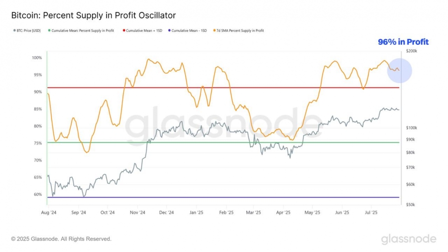 داده مهم: ۹۶٪ از عرضه بیت‌کوین در سود است