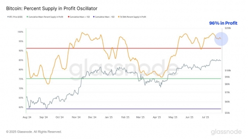 داده مهم: ۹۶٪ از عرضه بیت‌کوین در سود است