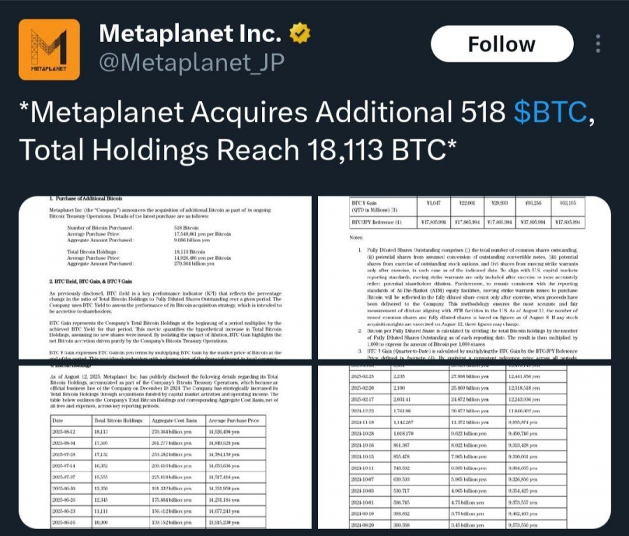 خرید ۵۱۸ بیت کوین دیگر توسط متاپلنت