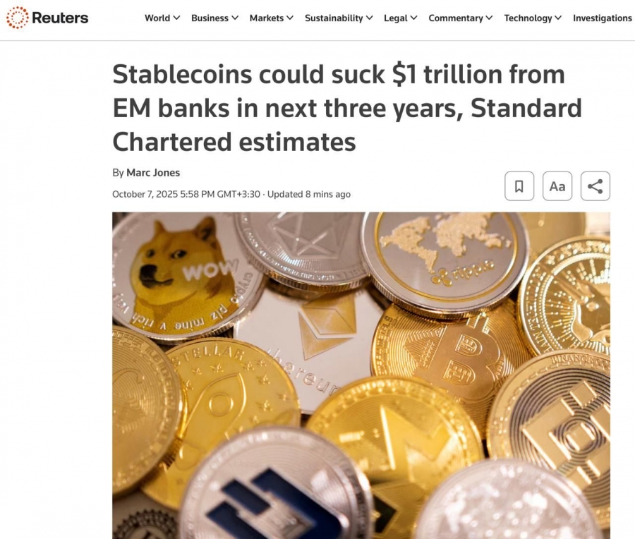 پتانسیل خروج ۱ تریلیون دلار از بانک‌های نوظهور به سمت استیبل‌کوین‌ها