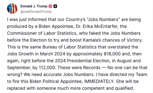 ترامپ: رئیس اداره آمار کار را اخراج می‌کنم