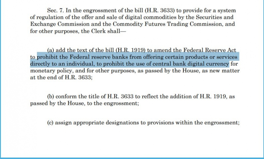 تلاش کنگره آمریکا برای افزودن ممنوعیت CBDC به لایحه ساختار بازار