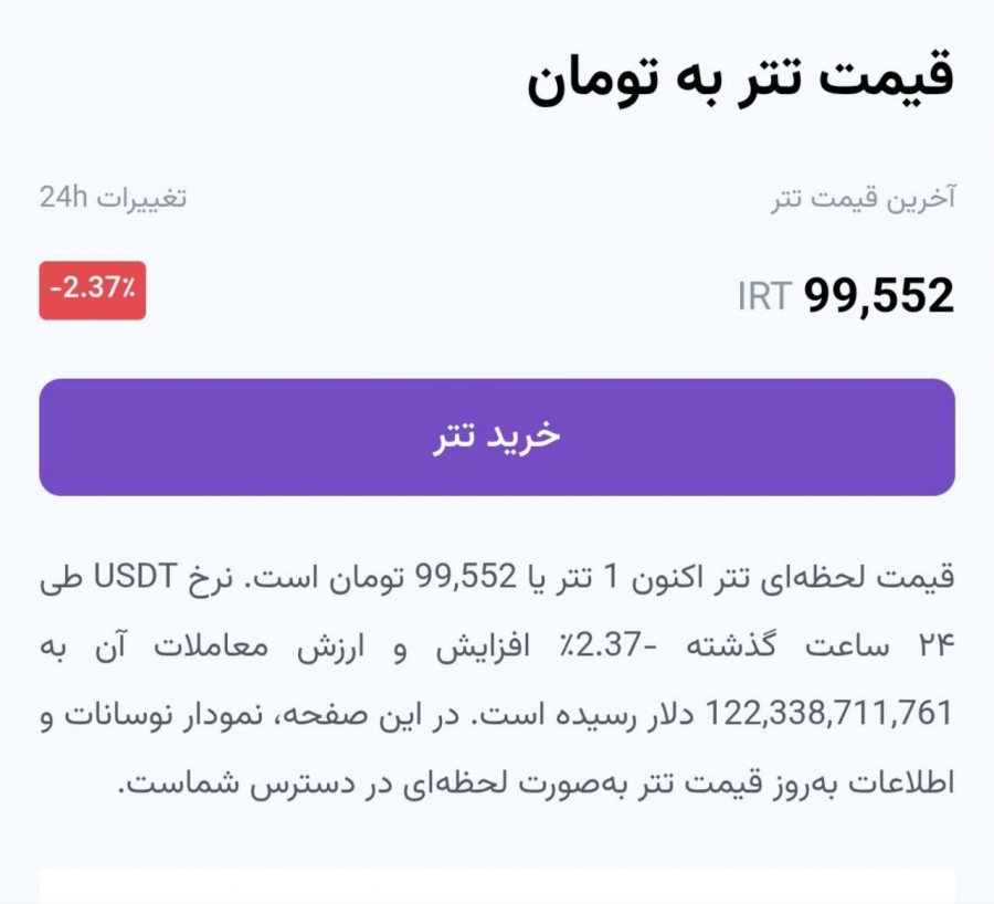 سقوط تتر به زیر ۱۰۰ هزار تومان