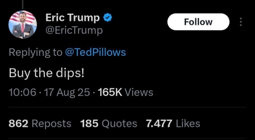 توصیه اریک ترامپ به سرمایه‌گذاران کریپتو