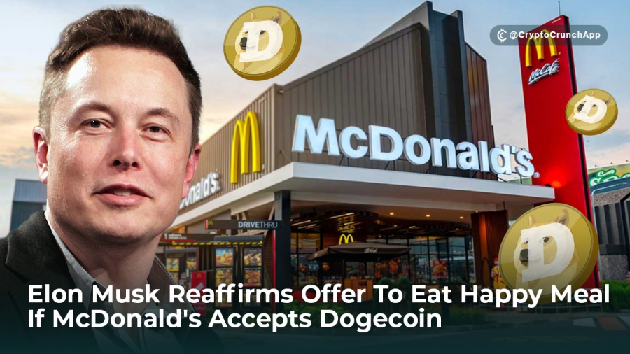 ایلان ماسک مجدداً پیشنهاد می‌کند در صورت پذیرش Dogecoin توسط مک‌دونالد، غذای شاد بخورد. 