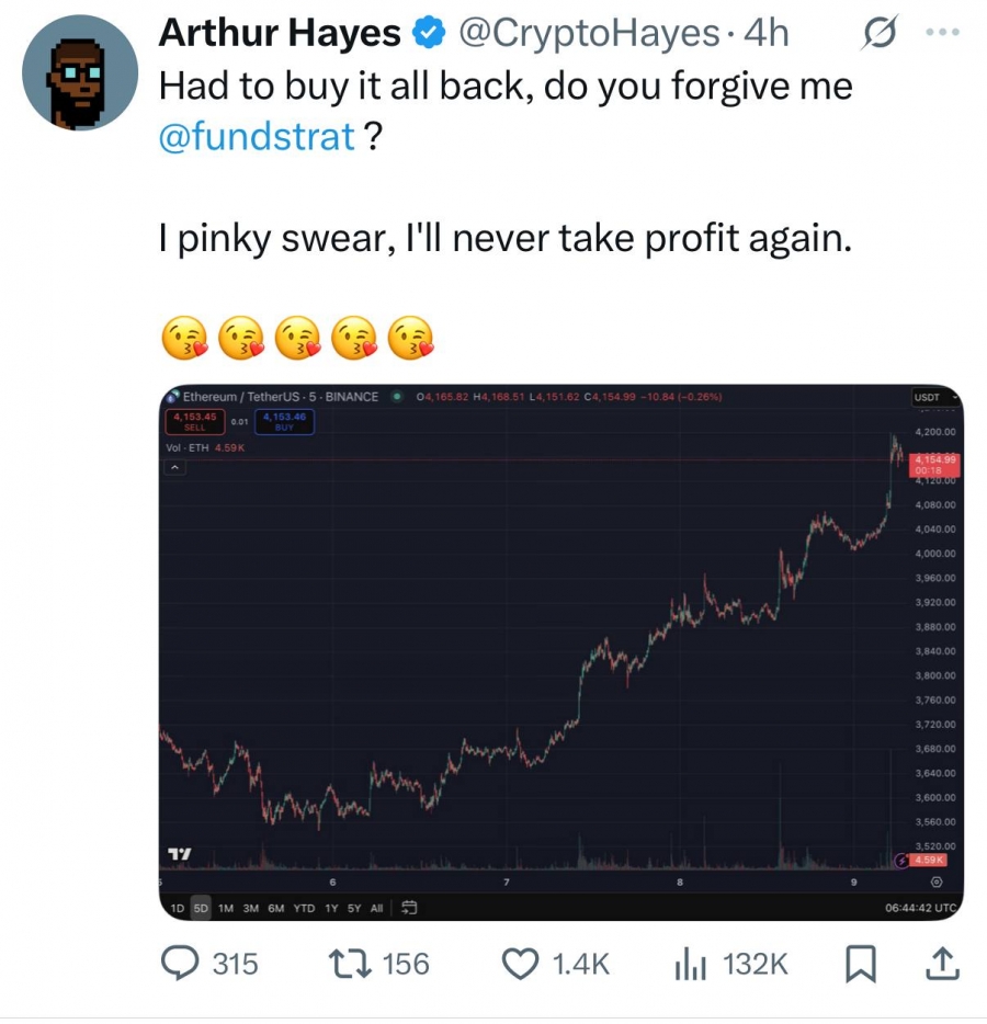 فروش و بازخرید اتریوم توسط آرتور هیز