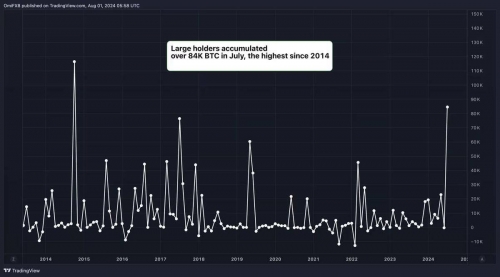 انباشت بی سابقه بیت کوین در ماه جولای 2024