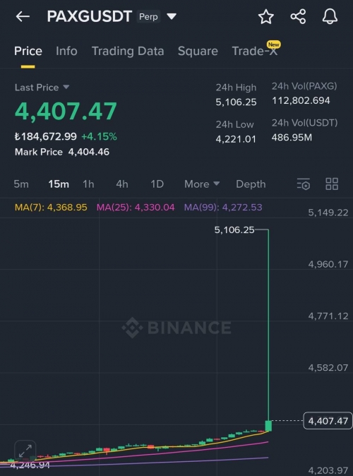 افزایش ناگهانی قیمت PAXG در بایننس تا ۵,۱۰۶ دلار