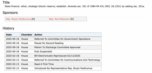 پیشرفت لایحه ذخایر بیت‌کوین در میشیگان