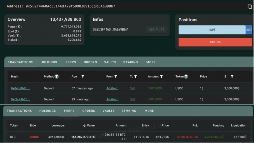 واریز ۶ میلیون USDC توسط نهنگ برای جلوگیری از لیکویید شدن